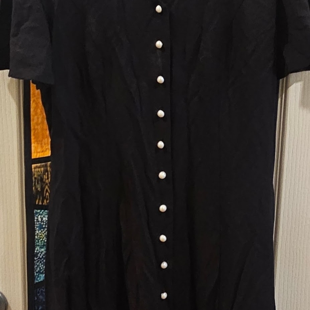 Elegant Black Maxi Dress with Pearl Buttons
